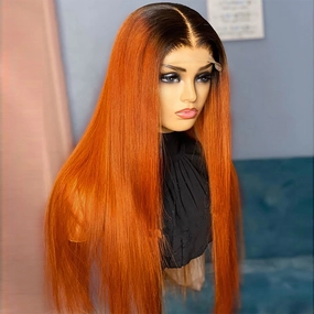 Ombre Ginger Color Straight 13x4 Lace Frontal Wig Human Hair