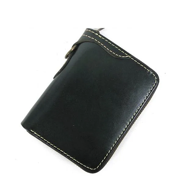 [On Sale] Handmade Cool Mens Leather Biker Chain Wallet Small Biker Wallets with Zippers