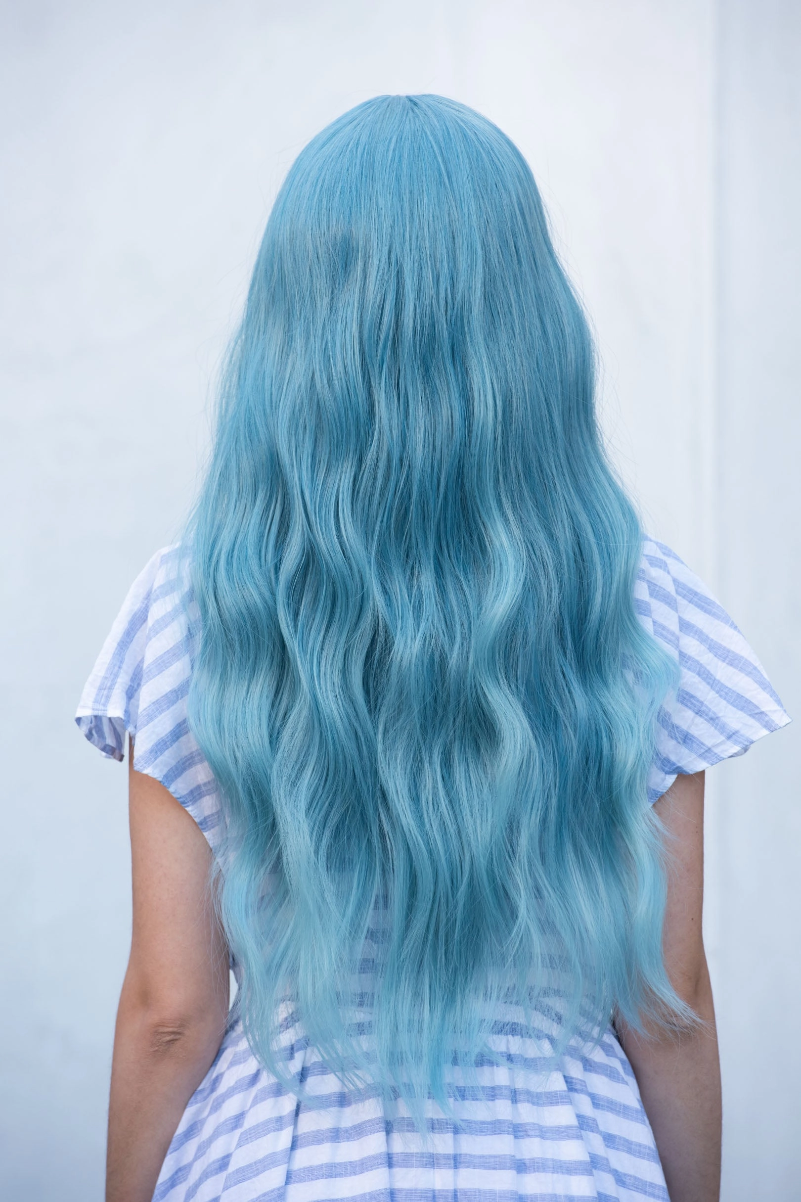 Pastel Blue Ash Blue Turquoise Blue Wig Long Wavy Middle Part Lace Wig Selena