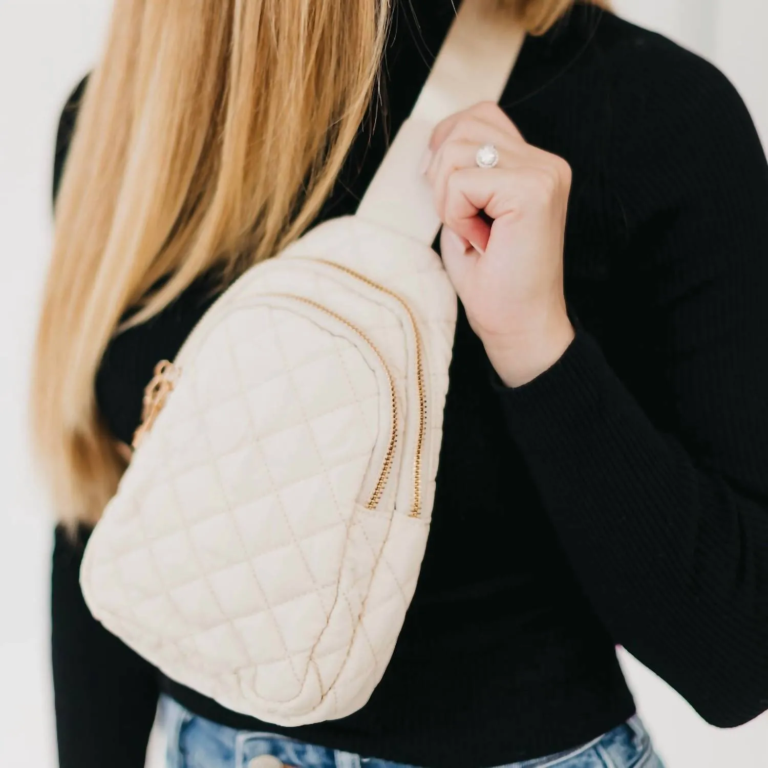 Pinelope Quilted Sling Bag In Bum Bag Cream