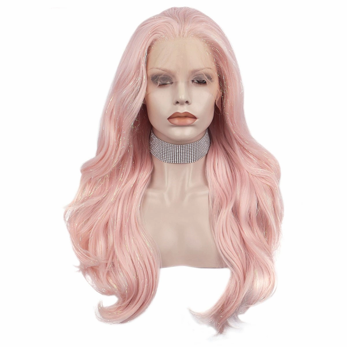 PINK-Tinsel Hair Synthetic Lace Front Wig