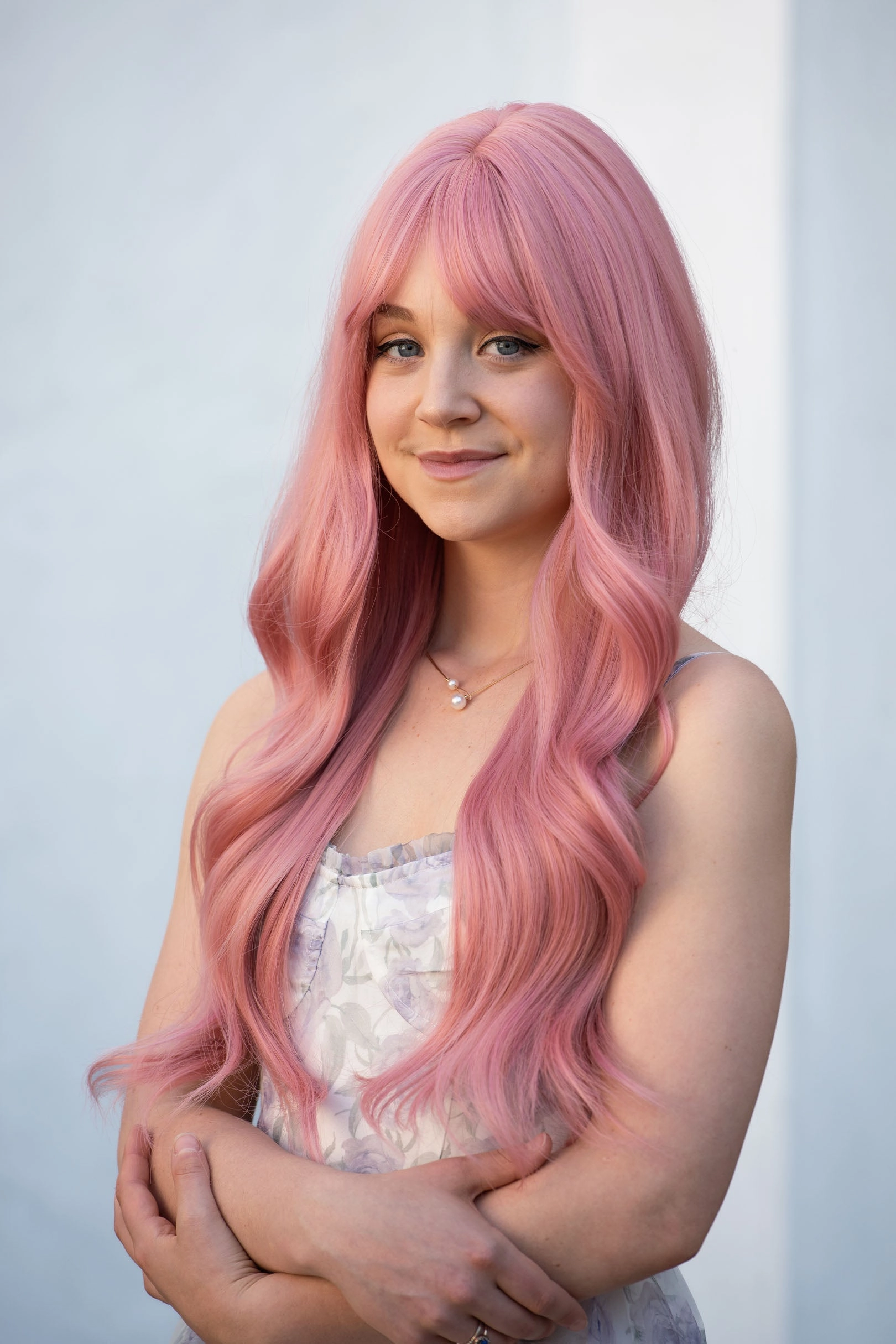 Pink Wavy Synthetic Wig With Bangs Jessica