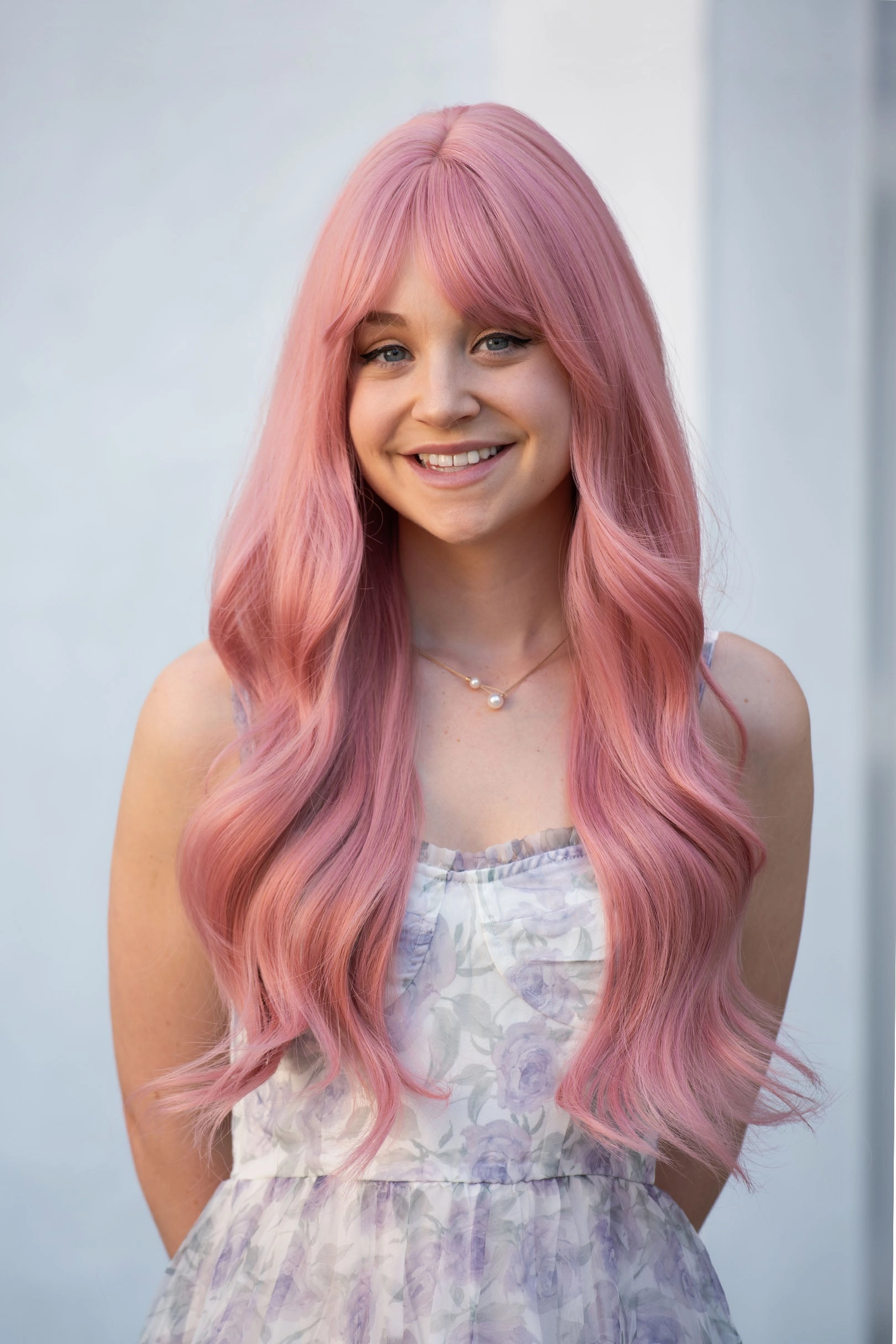 Pink Wavy Synthetic Wig With Bangs Jessica