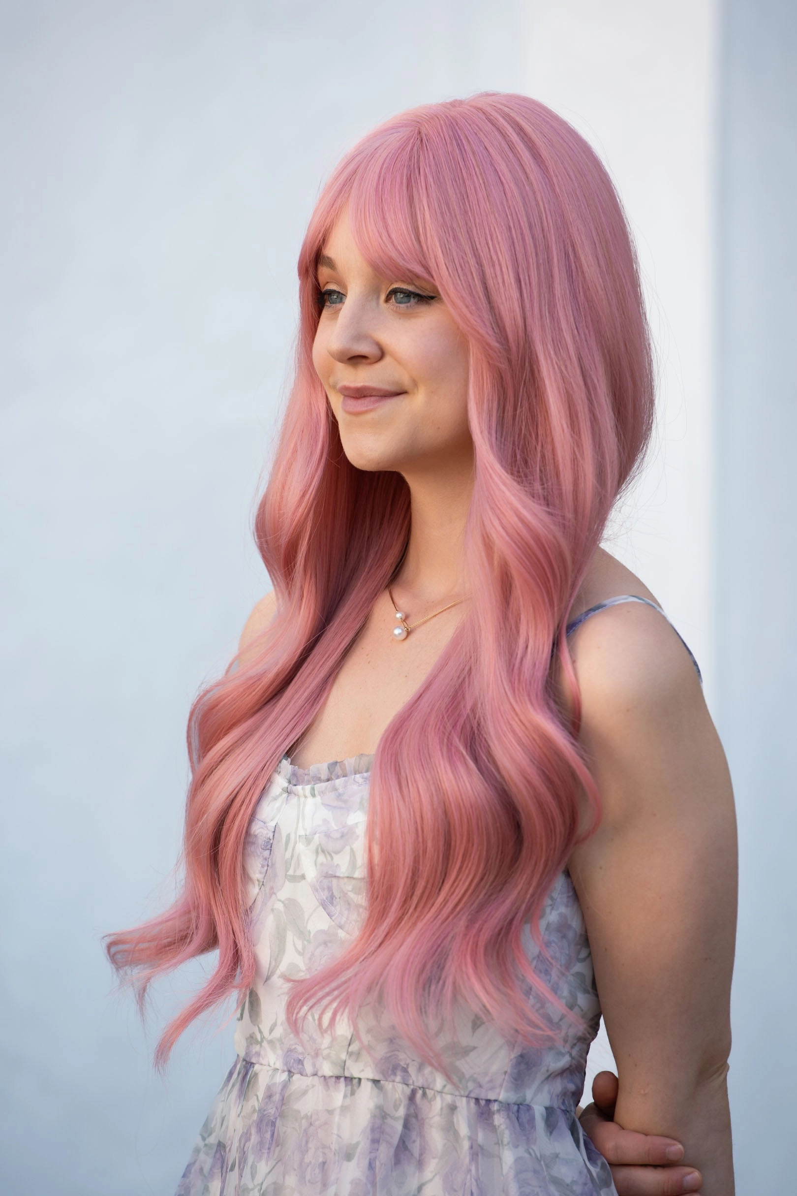 Pink Wavy Synthetic Wig With Bangs Jessica