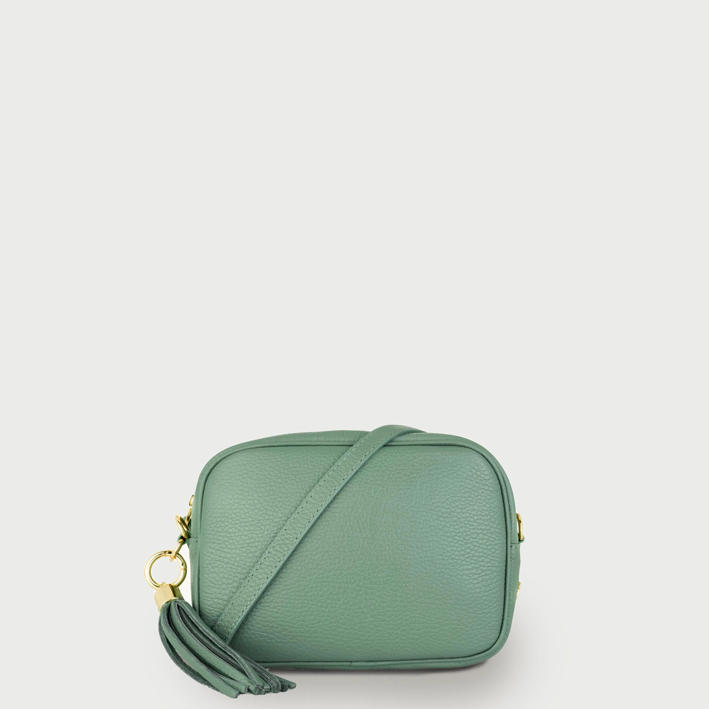 Pistachio Leather Crossbody Bag With Gold Chain Strap