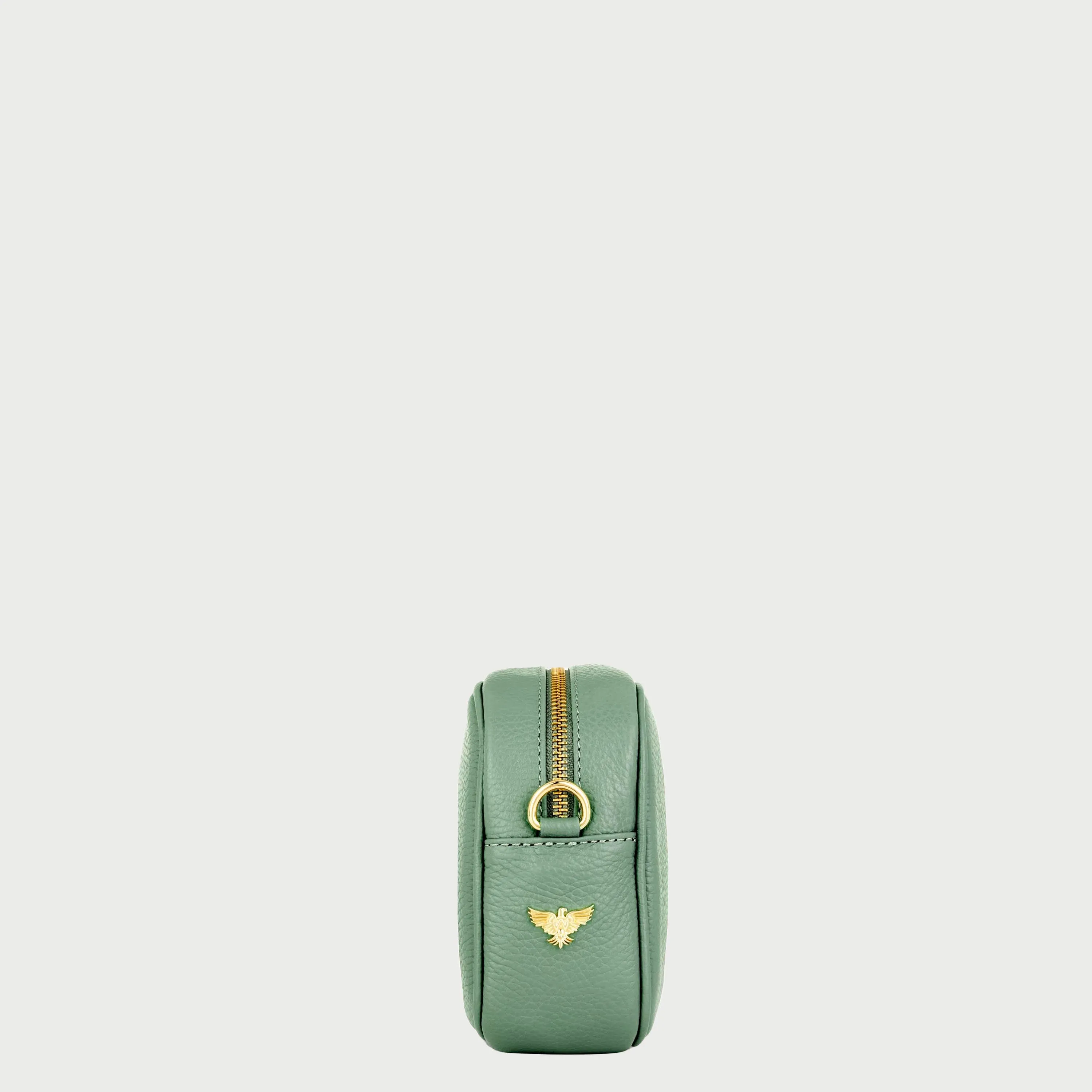 Pistachio Leather Crossbody Bag With Gold Chain Strap