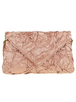 Pleated Satin Clutch Bag With Chain Strap