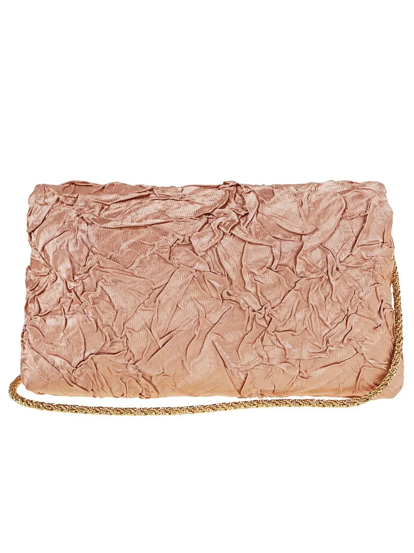 Pleated Satin Clutch Bag With Chain Strap