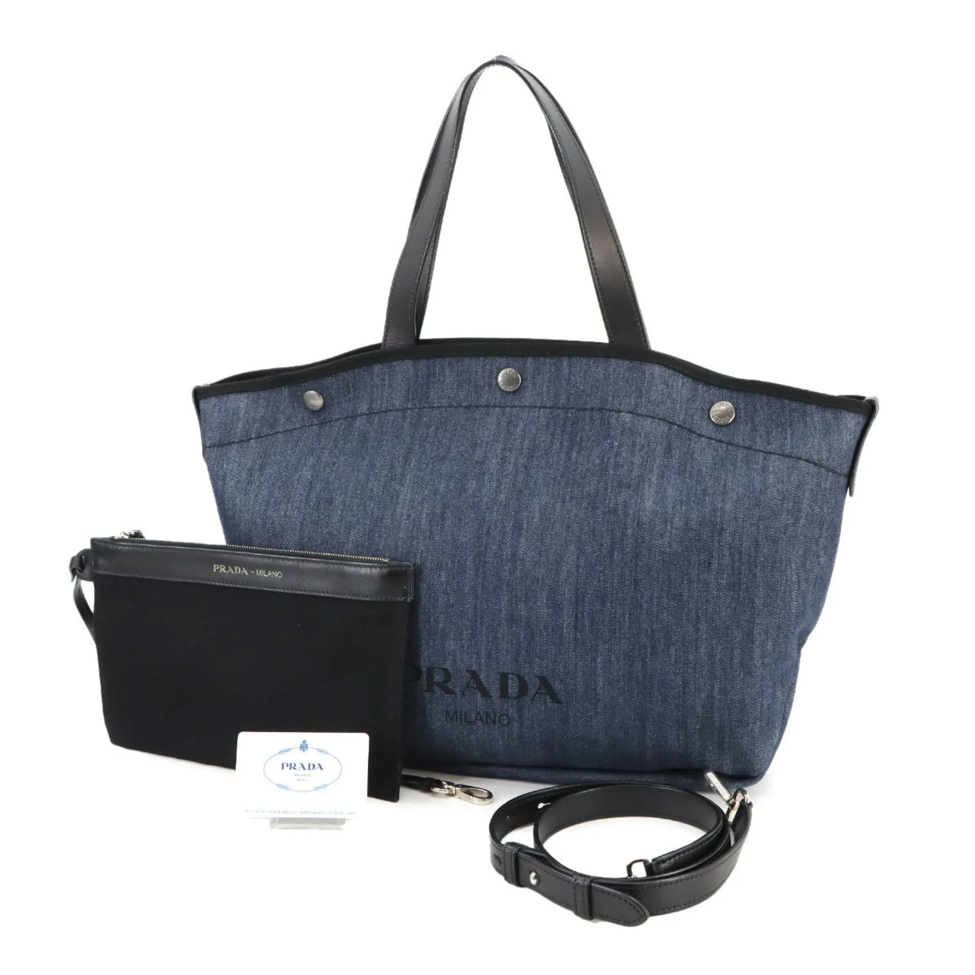 Prada blue blue Leather Shoulder Bag Tote Bag (Pre-Owned)