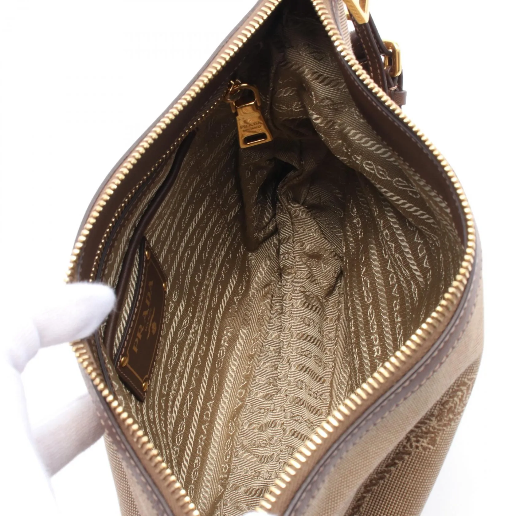 Prada Logo Jacquard Canvas Leather Shoulder Bag