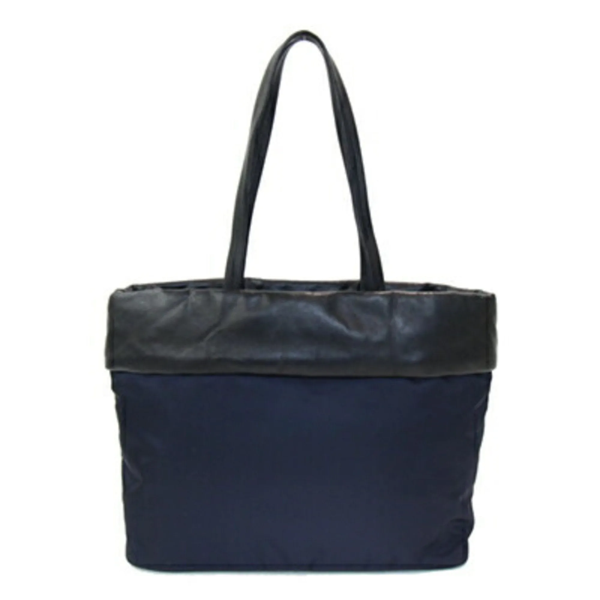 Prada Navy Nylon Leather Tote Bag (Pre-Owned)