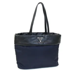 Prada Navy Nylon Leather Tote Bag (Pre-Owned)