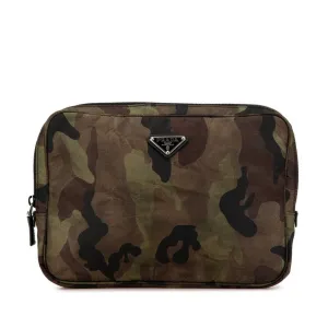 Prada  Nylon Leather Clutch Bag (Pre-Owned)