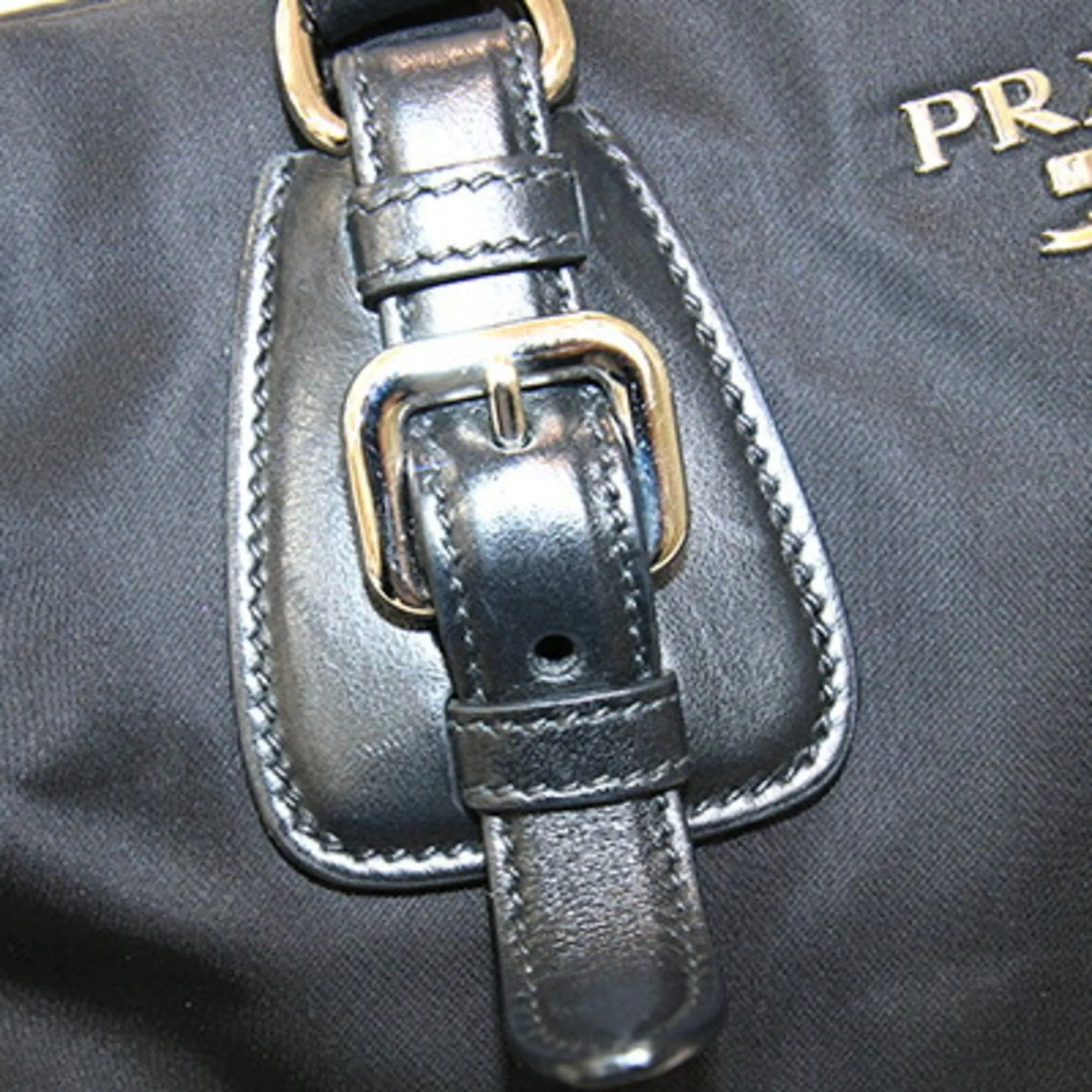 Prada Nylon Leather Handbag Tote Bag (Pre-Owned)