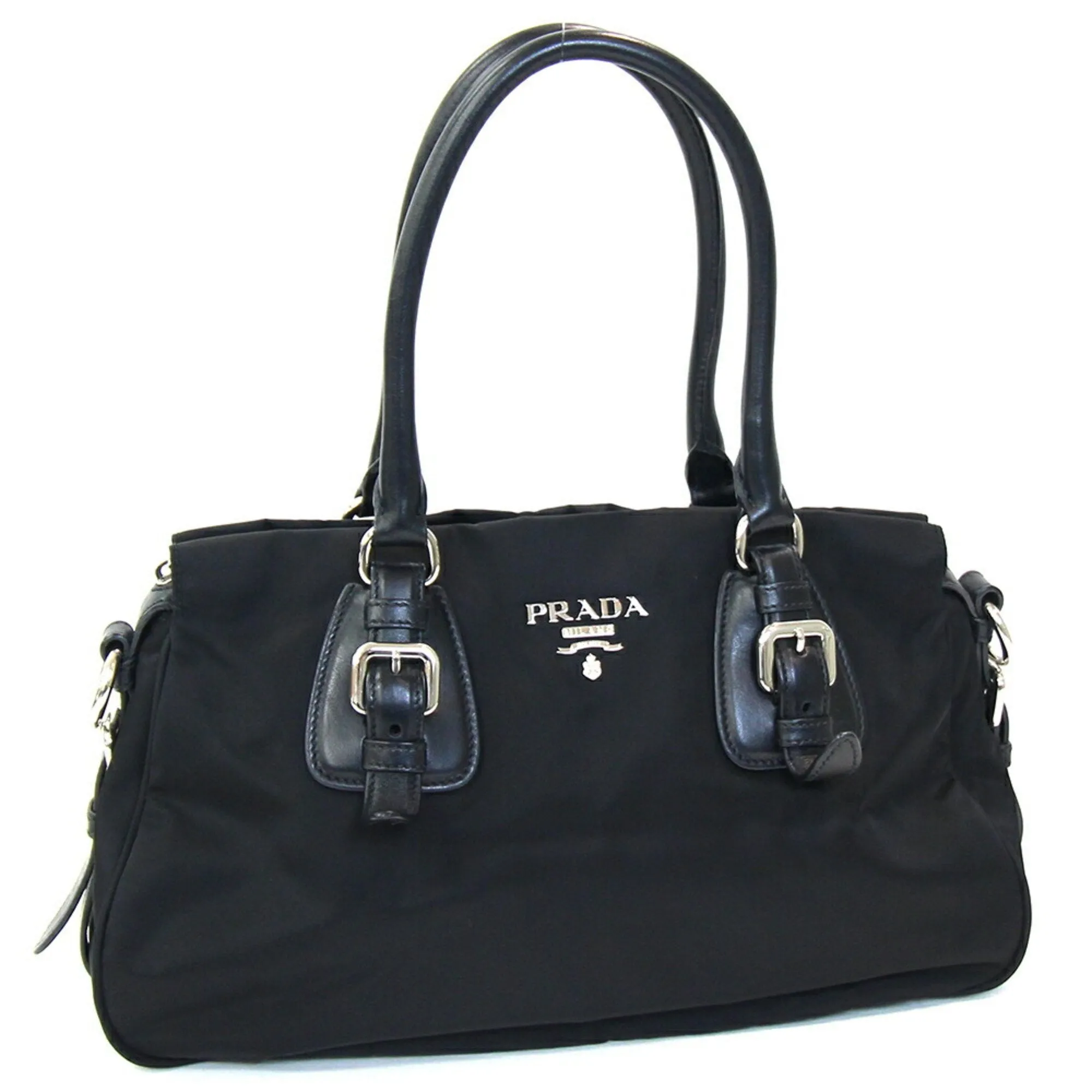 Prada Nylon Leather Handbag Tote Bag (Pre-Owned)