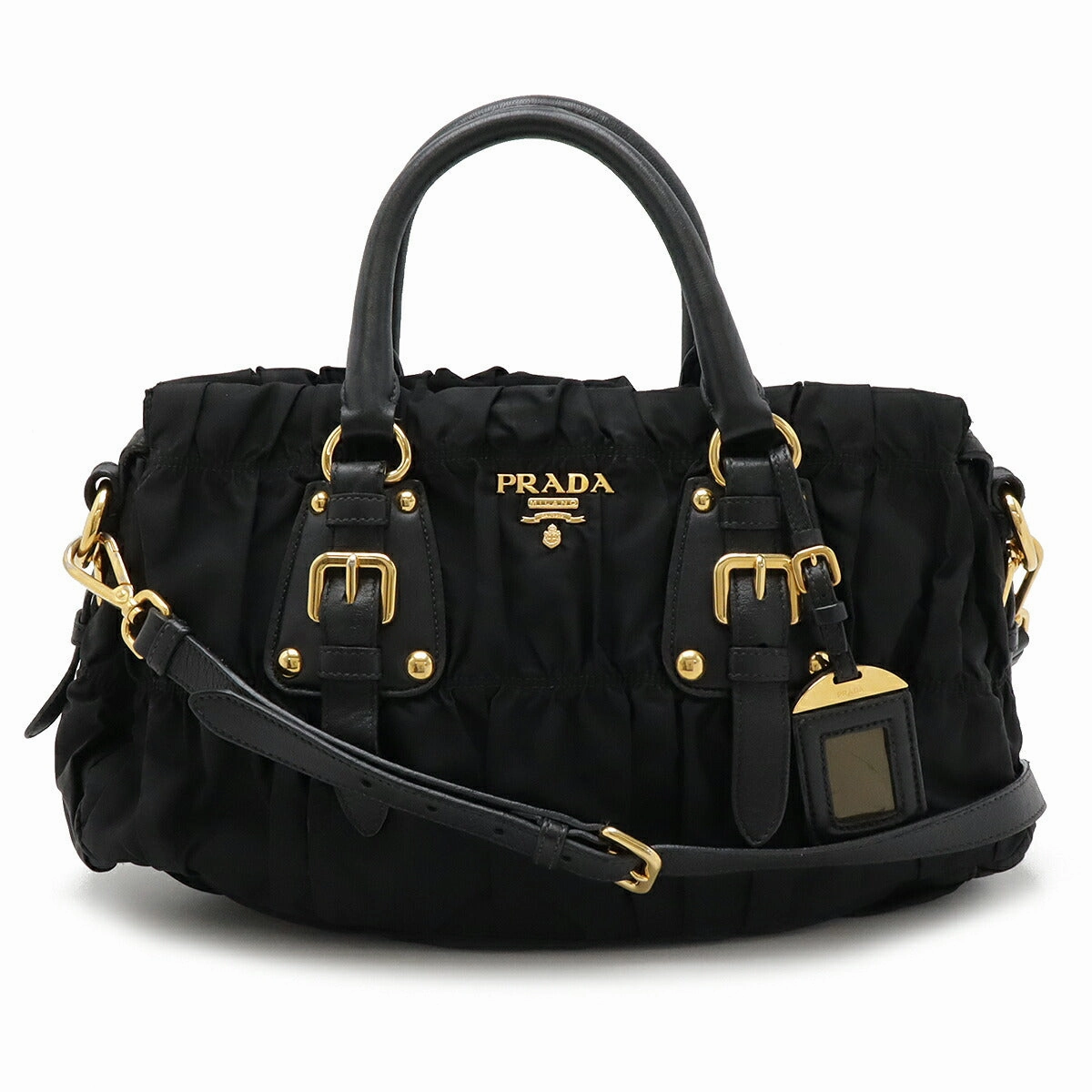 Prada Nylon Leather Gathered Handbag