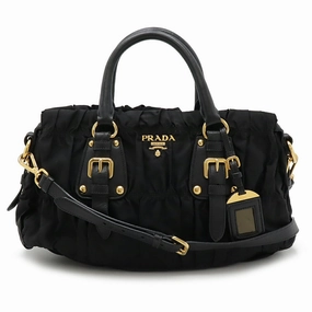 Prada Nylon Leather Gathered Handbag