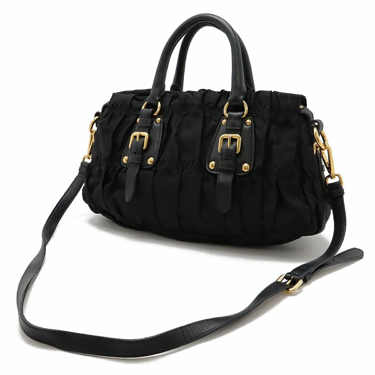 Prada Nylon Leather Gathered Handbag