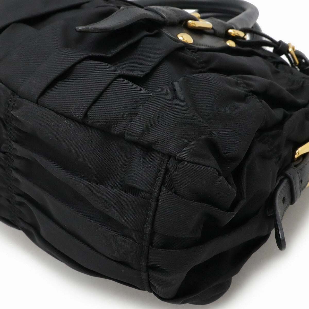 Prada Nylon Leather Gathered Handbag