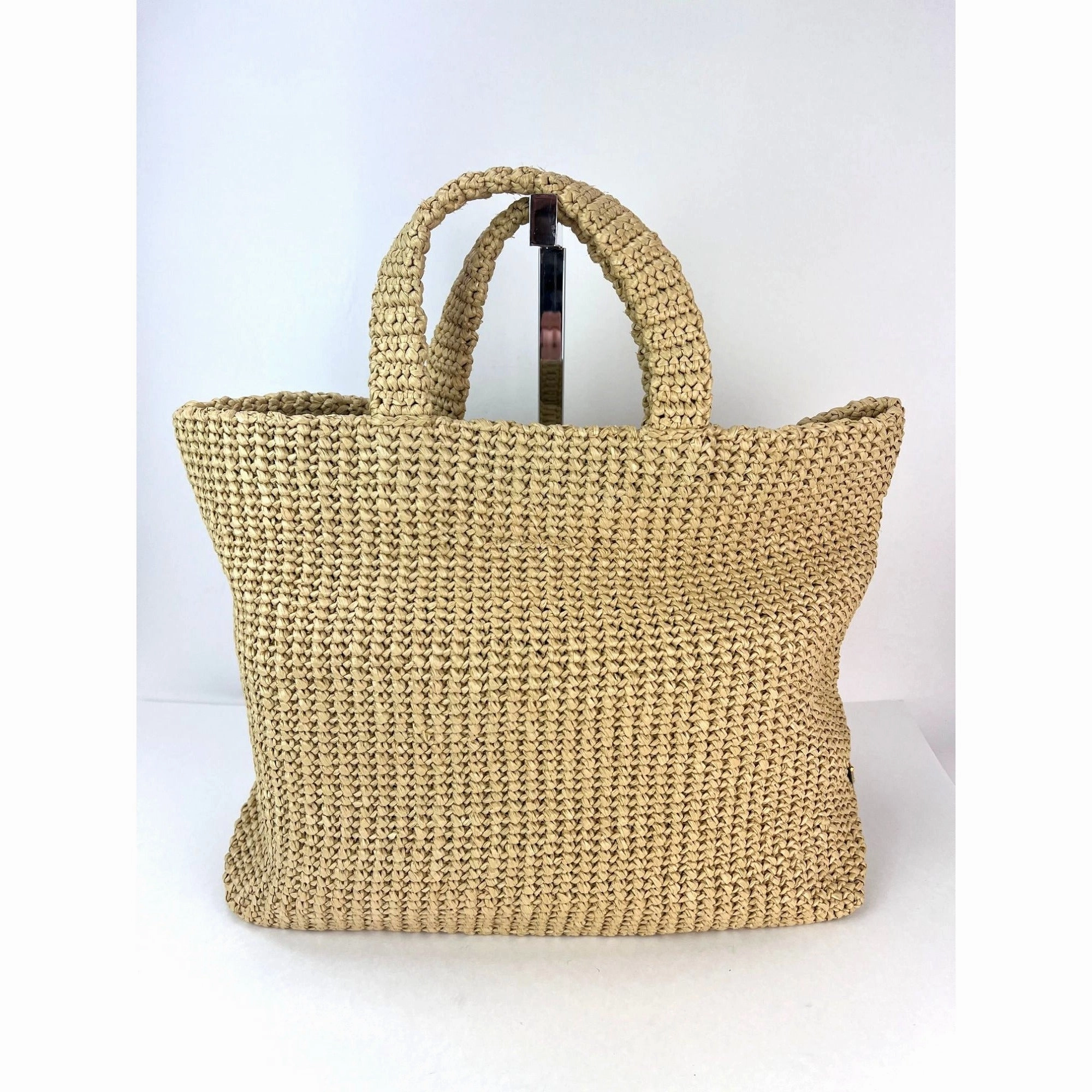 Prada Yarn Raffia Effect Crochet Embroidered Naturale Tote Bag