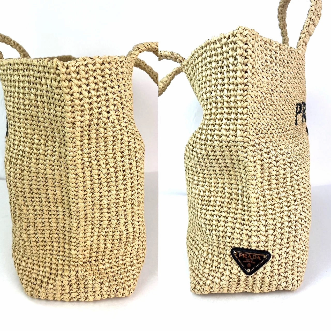 Prada Yarn Raffia Effect Crochet Embroidered Naturale Tote Bag