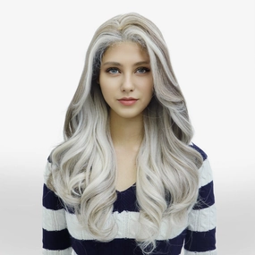 PRE-ORDER ICY 9*6 Wavy Ashy Grey Lace Front wig Full Extra Bands Baby Hairs Synthetic Lace wig-K328-F40A