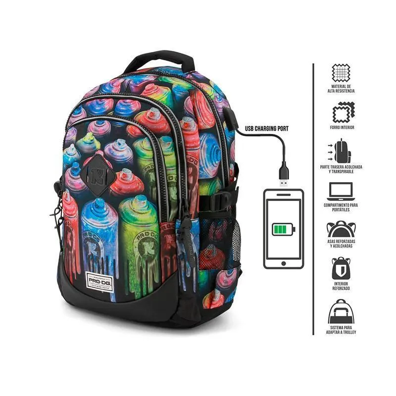 PRODG Coloured Running Sprays Backpack 44cm With USB