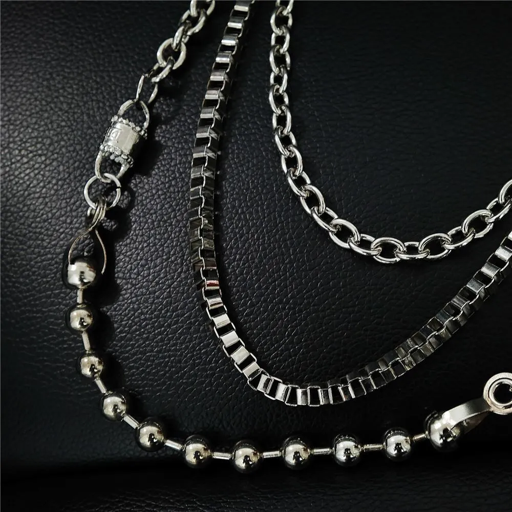 Punk Men's Metal Beaded Triple Long Wallet Chain Pants Chain Trendy Biker Wallet Chain For Men