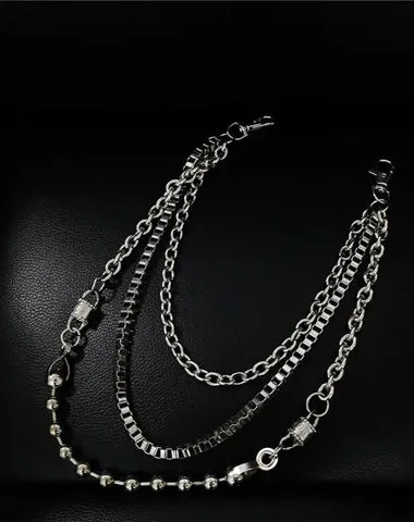 Punk Men's Metal Beaded Triple Long Wallet Chain Pants Chain Trendy Biker Wallet Chain For Men