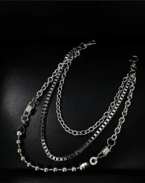 Punk Men's Metal Beaded Triple Long Wallet Chain Pants Chain Trendy Biker Wallet Chain For Men