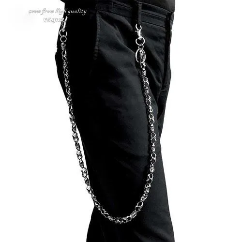 PUNK SKULL BIKER SILVER WALLET CHAIN LONG PANTS CHAIN SILVER SKULL jeans chain jean chain FOR MEN