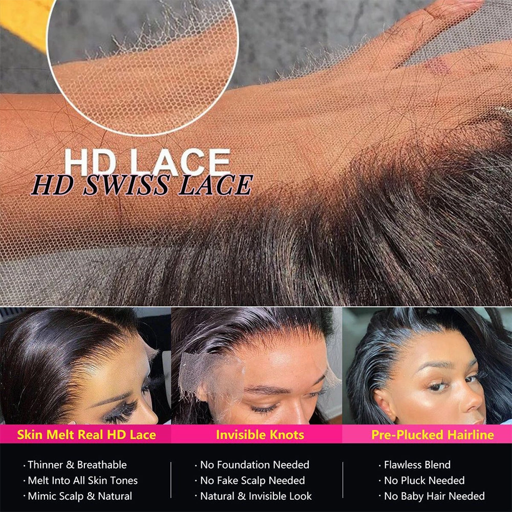 Real HD Lace Frontal Wigs Straight Pre-plucked Human Hair Wigs