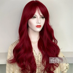 Red Wavy Synthetic Wig with Bangs Aria
