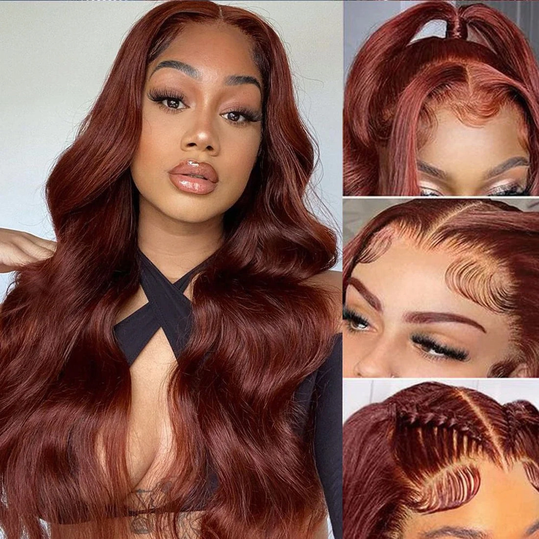 Reddish Brown Body Wave 13x4  Lace Frontal Wigs Pre Plucked Human Hair