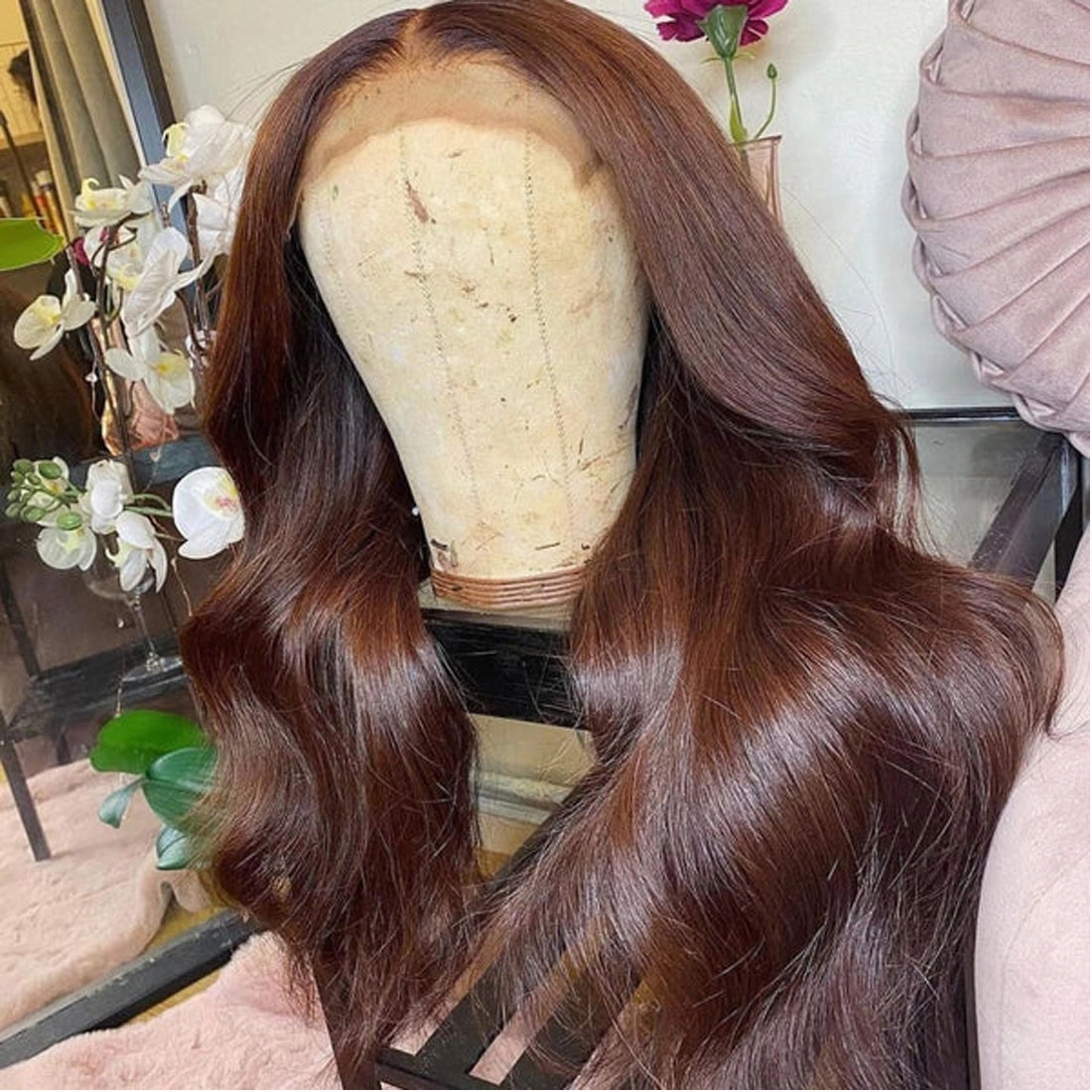 Reddish Brown Body Wave 13x4  Lace Frontal Wigs Pre Plucked Human Hair