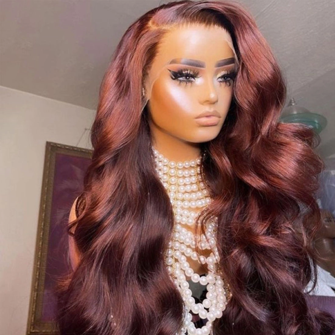 Reddish Brown Body Wave 13x4  Lace Frontal Wigs Pre Plucked Human Hair