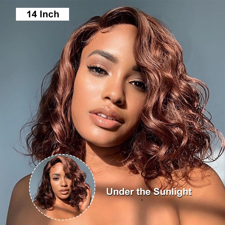 Reddish Brown Body Wave Bob Glueless Undetectable Standard Lace Front Human Hair Wig