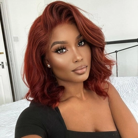 Reddish Brown Body Wave Bob Glueless Undetectable Standard Lace Front Human Hair Wig