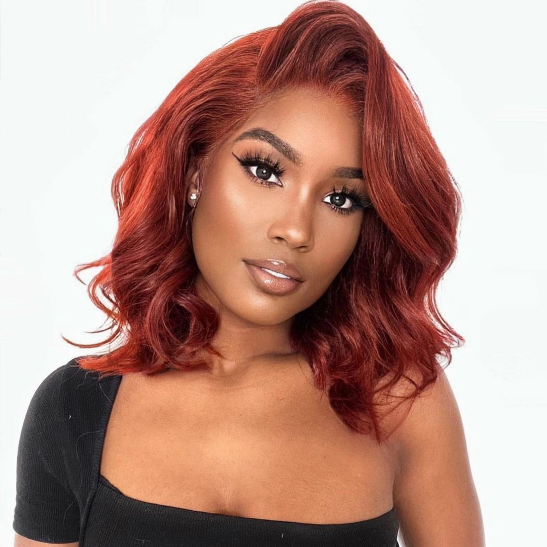 Reddish Brown Body Wave Bob Glueless Undetectable Standard Lace Front Human Hair Wig