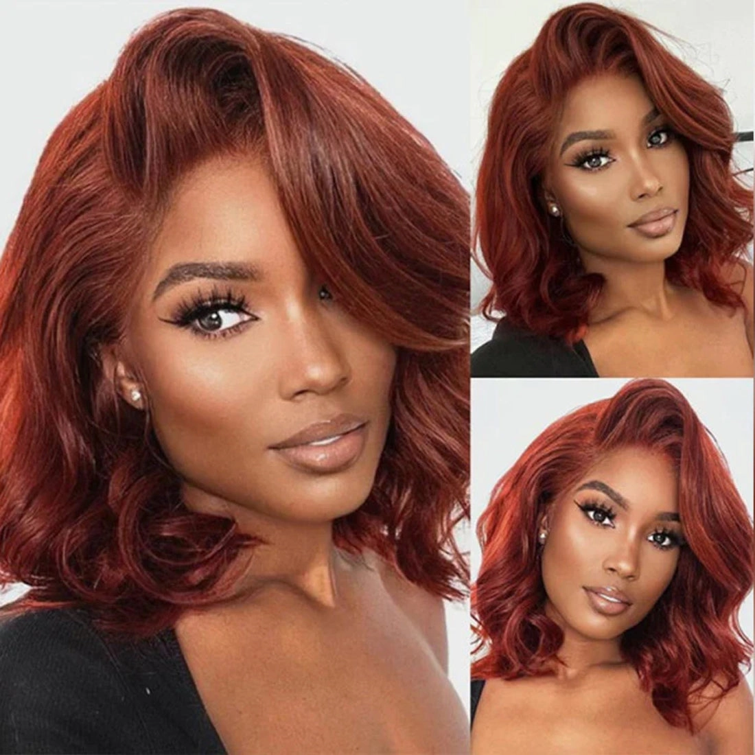 Reddish Brown Body Wave Bob Glueless Undetectable Standard Lace Front Human Hair Wig