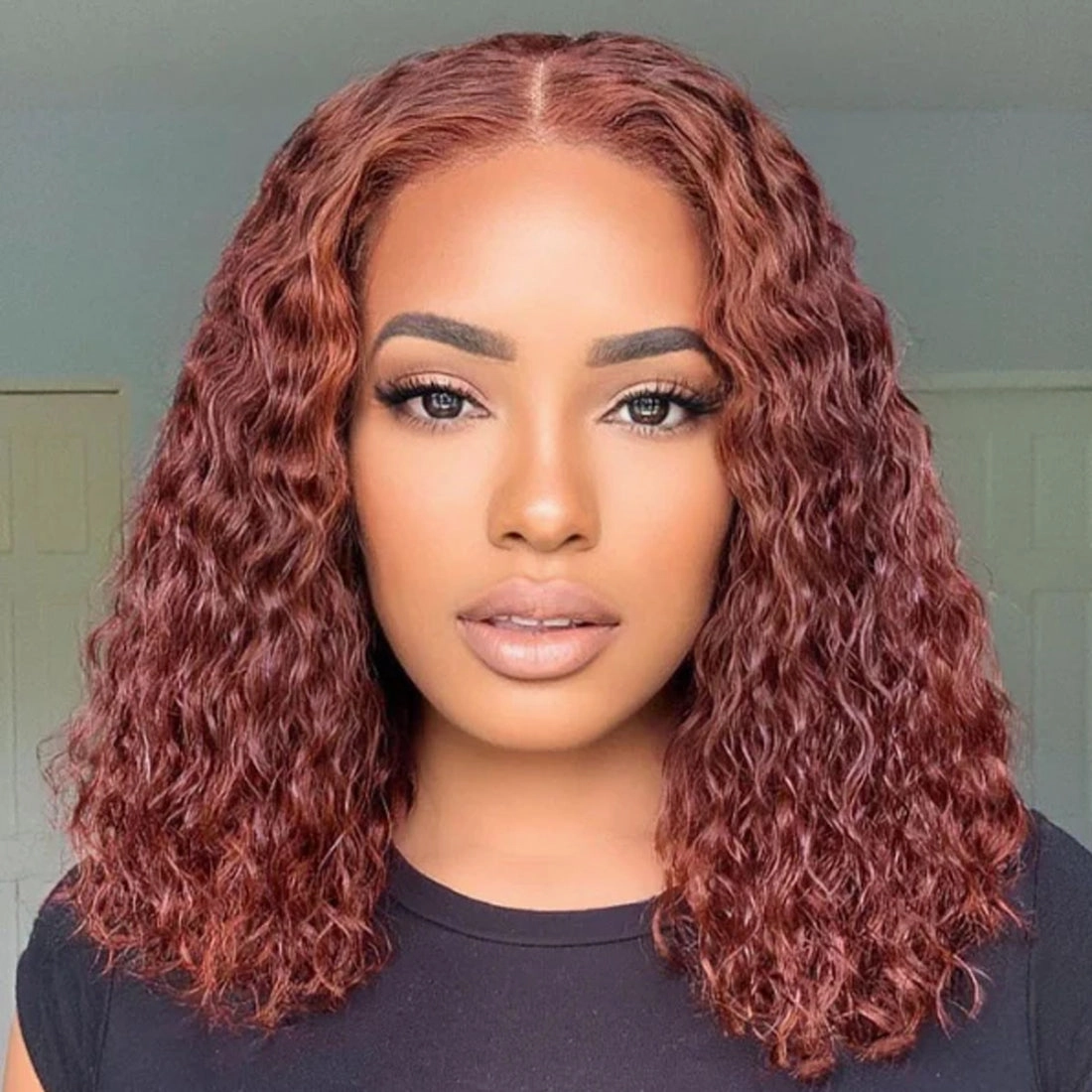 Reddish Brown Deep Wave Bob Wig Glueless Undetectable Standard Lace Front Wig Human Hair