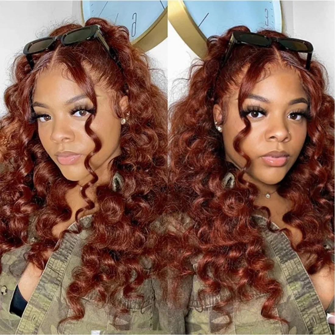 Reddish Brown Loose Deep Wave Pre Plucked 13x4  Lace Frontal Wigs Human Hair