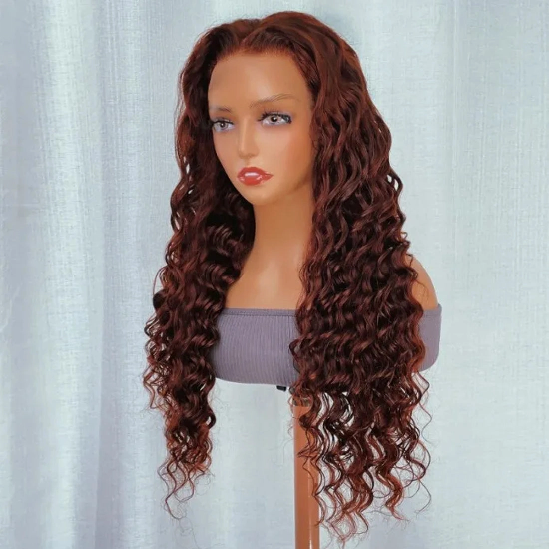 Reddish Brown Loose Deep Wave Pre Plucked 13x4  Lace Frontal Wigs Human Hair
