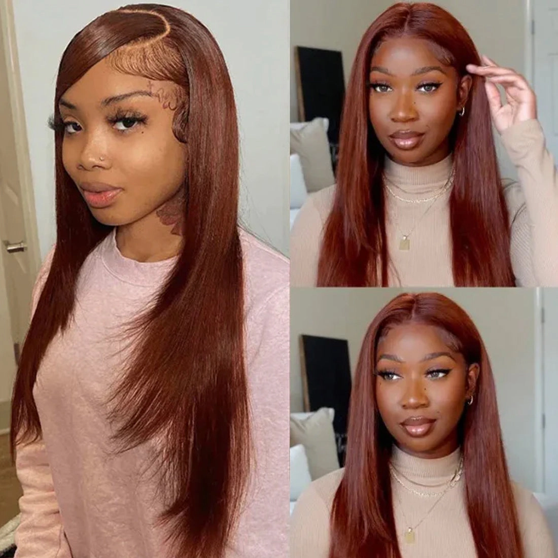 Reddish Brown Straight 13x4 Pre Plucked  Lace Frontal Wigs Human Hair