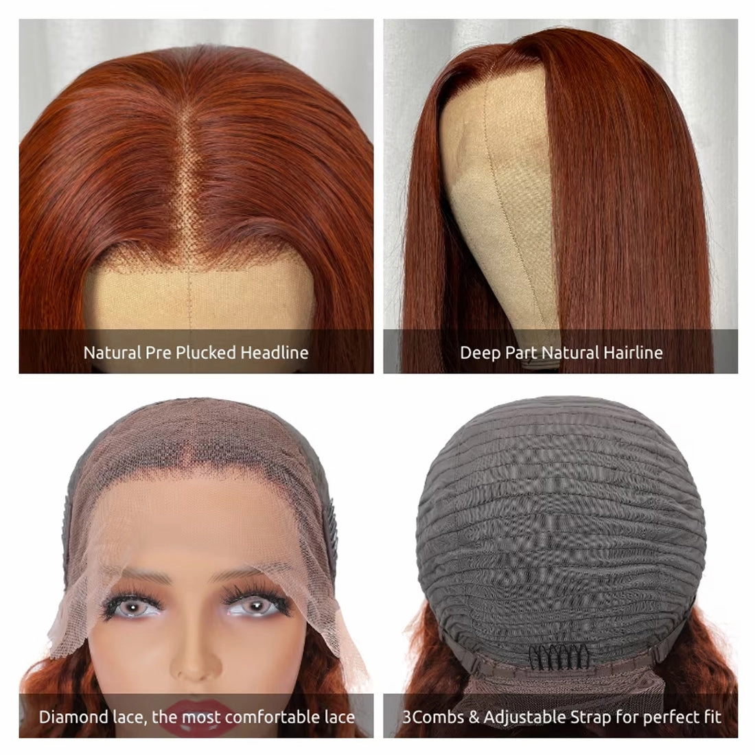 Reddish Brown Straight 13x4 Pre Plucked  Lace Frontal Wigs Human Hair