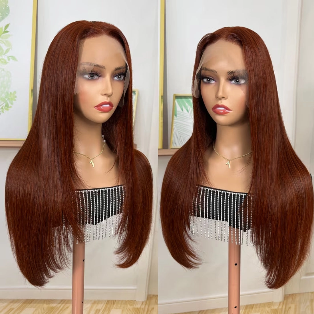 Reddish Brown Straight 13x4 Pre Plucked  Lace Frontal Wigs Human Hair