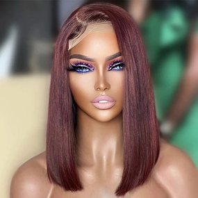Reddish Brown Straight Bob Glueless Standard Lace Frontal Human Hair Wig