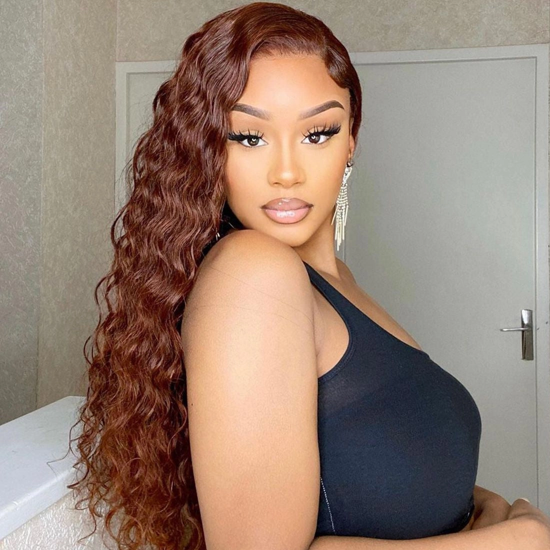 Reddish Brown Water Wave 13x4 Pre Plucked Real HD Lace Frontal Wigs Human Hair