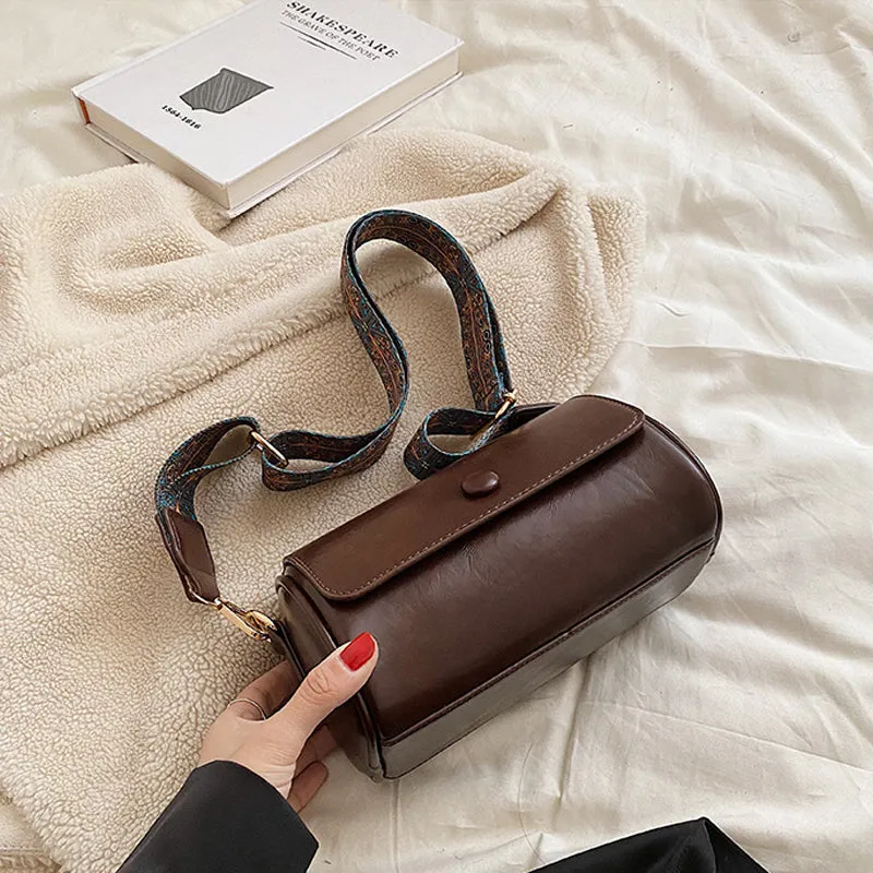 Retro Cylindrical PU Leather Crossbody Bag