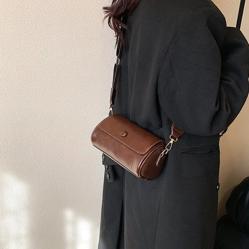 Retro Cylindrical PU Leather Crossbody Bag